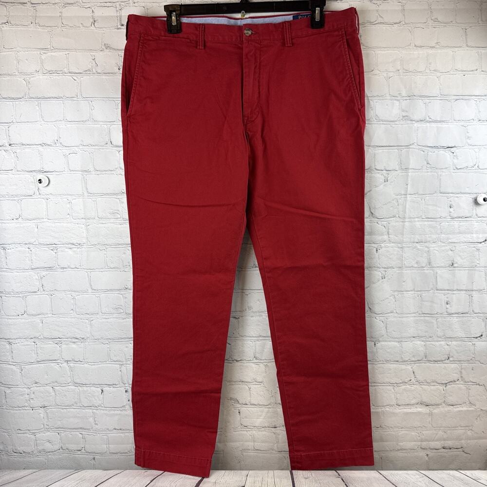 Polo Ralph Lauren Mens 38X32 Red Stretch Slim Fit Cotton Twill Polo Chino Pants - Picture 2 of 11